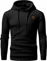 Men Hoodies Long Sleeve Plaid Jacquard Pullover Drawstring Kanga Pockets