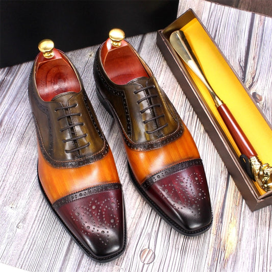 Men‘s Oxford Shoes Handmade Genuine Calfskin Leather Brogue Shoes Man