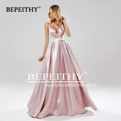 Homecoming Dresses: V Neck A Line Gray Long Prom Dresses Backless