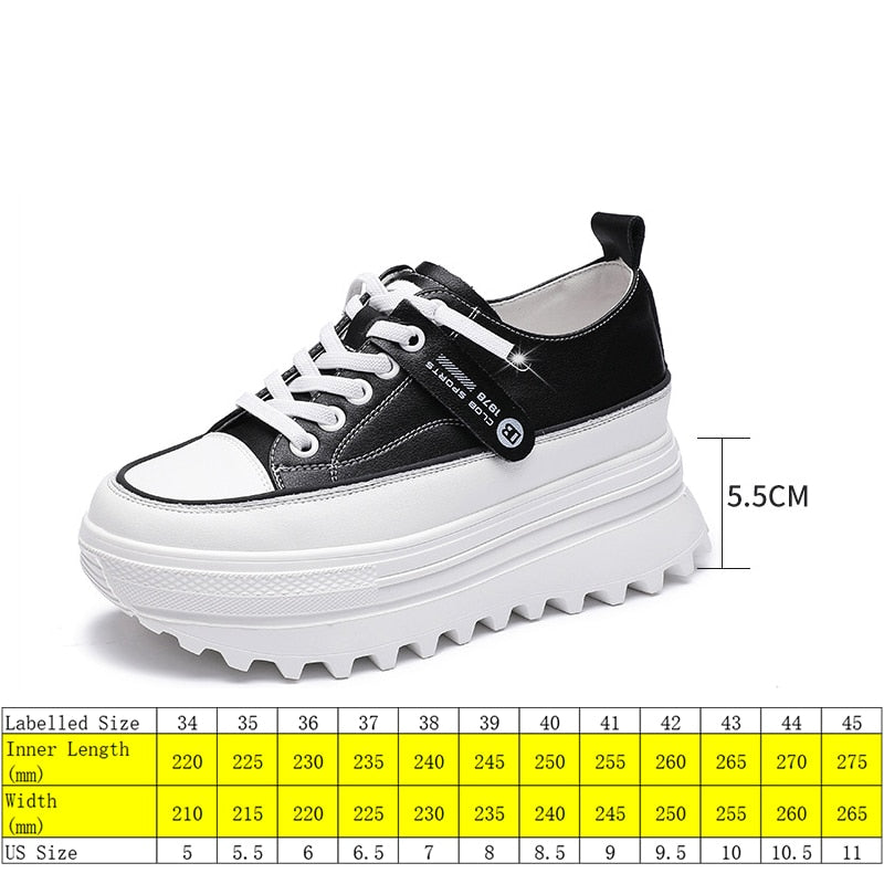 Genuine Leather Platform Wedge Shoes Chunky Sneaker White Casual Shoes Comfortable