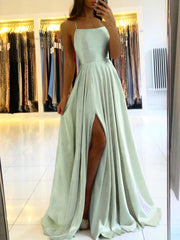 Homecoming Dresses: Prom Dress Spandex satin Slit Side Dress A-LINE Scoop Stretch