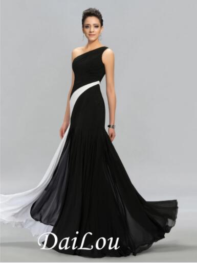 Homecoming Dresses: Floor-Length Sleeveless Black & White Contrast Color