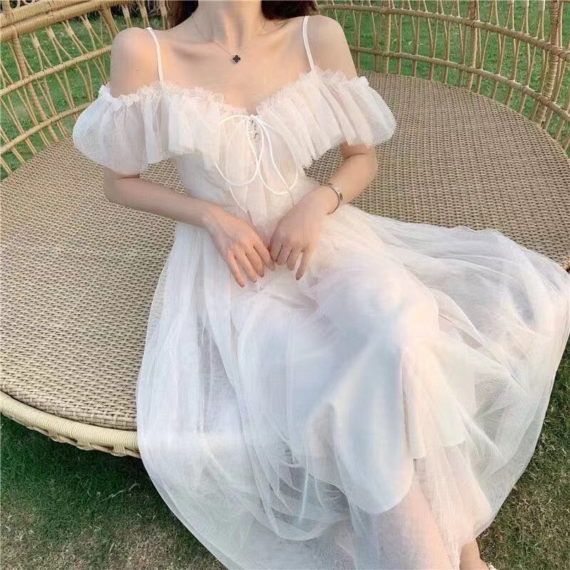 Women Mesh V Neck Lace Up Sweet Kawaii Japanese Fairy Party Elegant