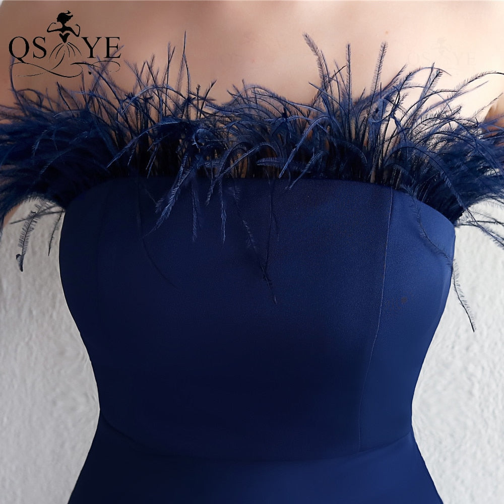 Homecoming Dresses: Prom Dresses Ostrich Feather Stretch Mermaid Evening Gown