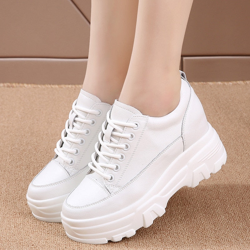Fujin 8cm Leather Microfiber Women Casual Shoes Platform