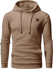 Men Hoodies Long Sleeve Plaid Jacquard Pullover Drawstring Kanga Pockets