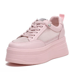 Fujin 8cm Genuine Leather Women Casual Shoes Chunky Sneakers Platform Wedge