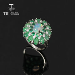 Luxury design Natural Opal Emerald Ring 925 sterling silver Fine jewelry women