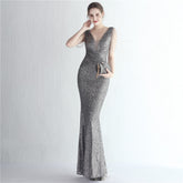Evening wear Dresses: Evening Dress Long Mermaid Deep V Neck Sequins Maxi