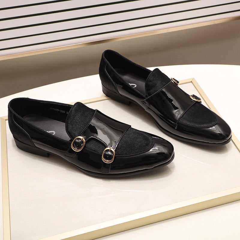Mens Wedding Loafers Gentlemen Party Dress Shoes Patent Leather with Horse