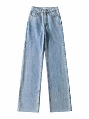 Straight Jeans Women High Waist Streetwear Light Blue Boyfriend Denim