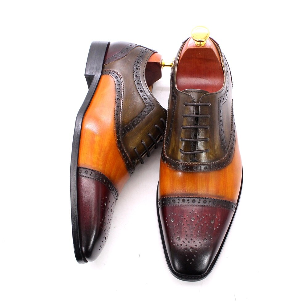 Men‘s Oxford Shoes Handmade Genuine Calfskin Leather Brogue Shoes Man