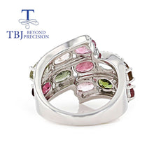 Luxury Tourmaline rings brazil multi-color natural gemstones 925 sterling