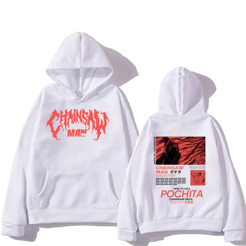 Man Pochita Hoodies Logo Letter Print Sweatshirts Manga Cartoon