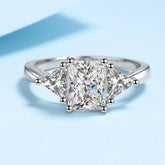 S925 Silver Women Ring Super Flash 1+2 Carat Rectangular All