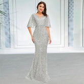 Evening wear Dresses: Evening Night Dresses for Women V Neck Mermaid