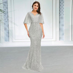 Evening wear Dresses: Evening Night Dresses for Women V Neck Mermaid