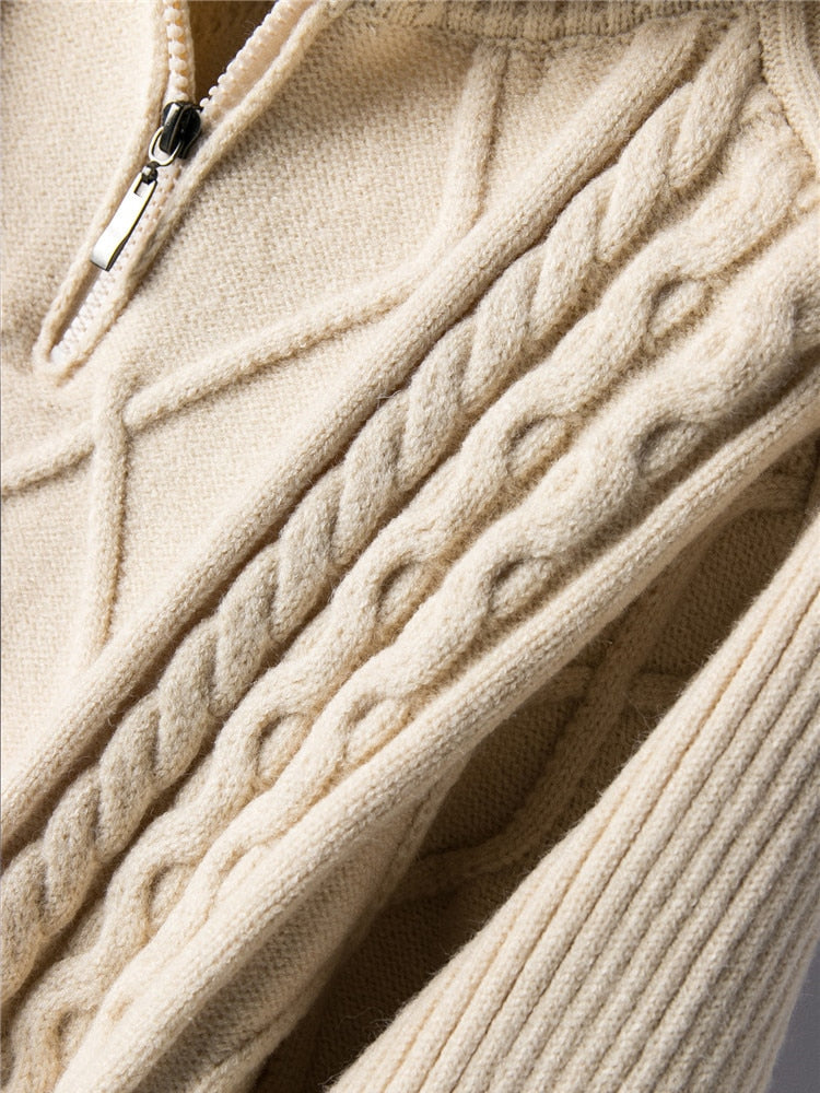 Women Oversized Cable-knit Wool Sweater Thick Warm Knitted Pullover Solid