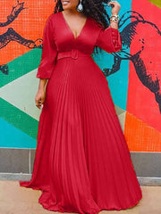 Birthday Maxi Dresses for Women Party Pleated Dress Long Sleeve Elegant Chiffon