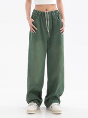 Women American Vintage Baggy Jeans Elastic Waist Oversized Long Trouser