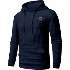 Men Hoodies Long Sleeve Plaid Jacquard Pullover Drawstring Kanga Pockets