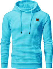 Men Hoodies Long Sleeve Plaid Jacquard Pullover Drawstring Kanga Pockets