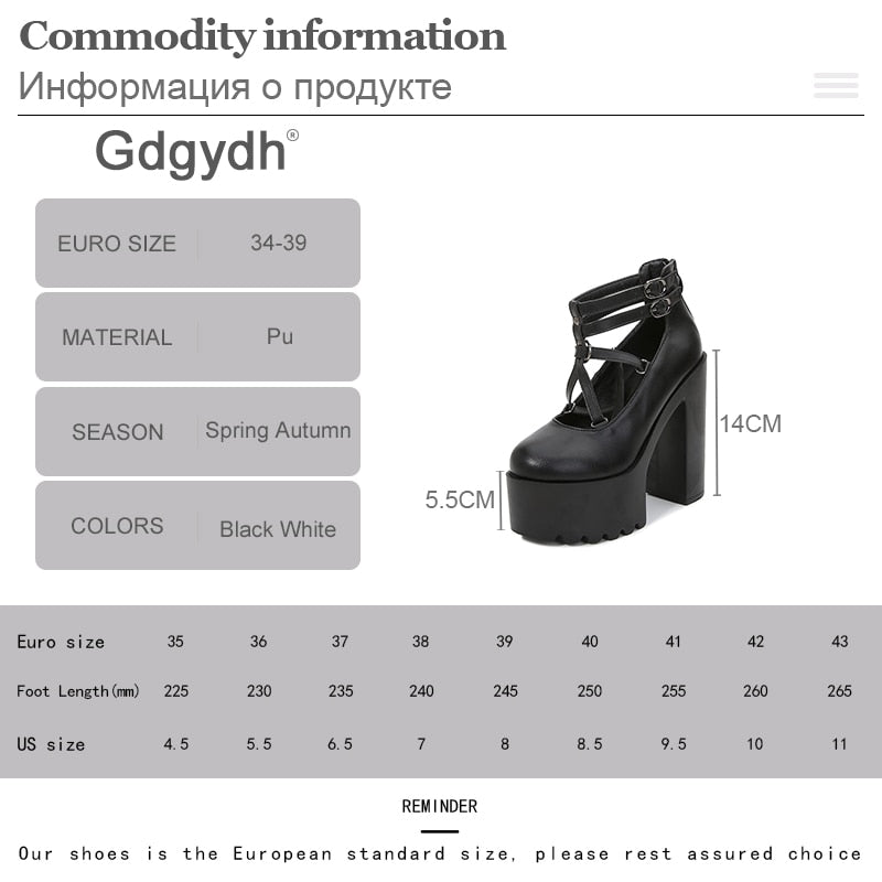 Fashion Women Pumps High Heels Zipper Rubber Sole Black Platform Shoes