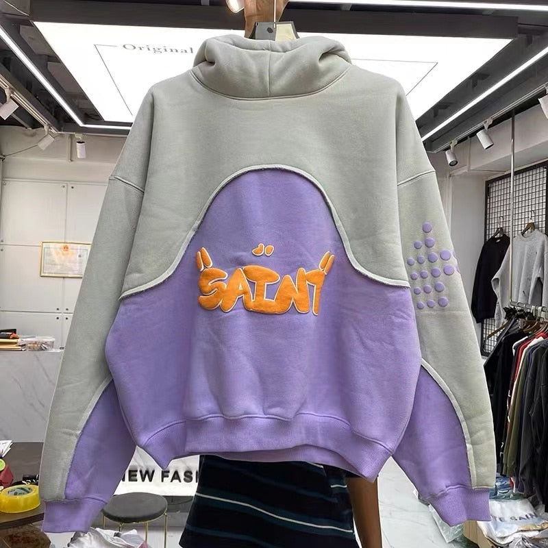 Three-dimensional foam splicing color hoodie plus fleece hoodie men and women