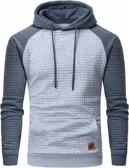 Men Hoodies Long Sleeve Plaid Jacquard Pullover Drawstring Kanga Pockets
