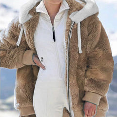 Spring and Autumn Loose Plush Zipper Hooded Jacket Women Coats