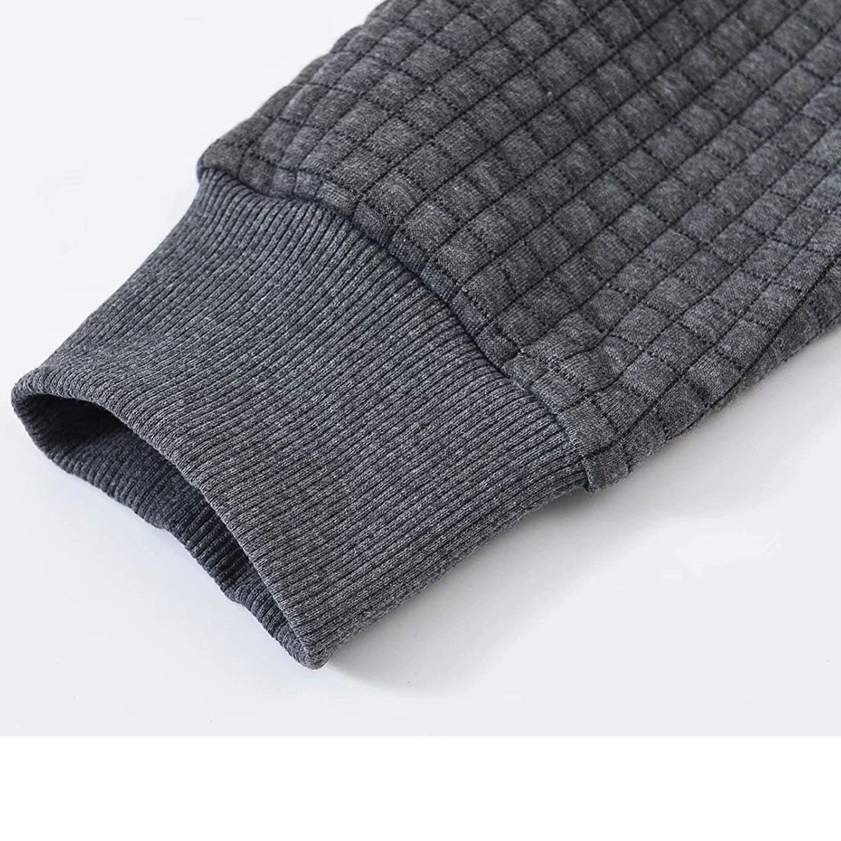 Men Hoodies Long Sleeve Plaid Jacquard Pullover Drawstring Solid Tracksuit