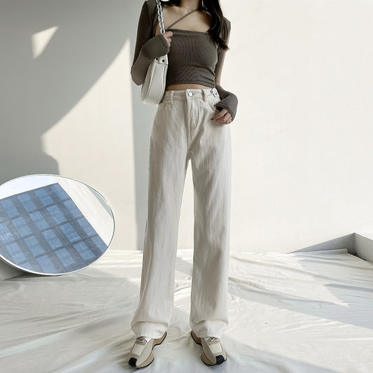 Women jeans Retro Street Loose Solid Straight Trend American Casual Pants
