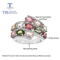 Luxury Tourmaline rings brazil multi-color natural gemstones 925 sterling