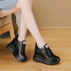 Platform Wedge Sneakers Chunky Shoes Genuine Leather for Women