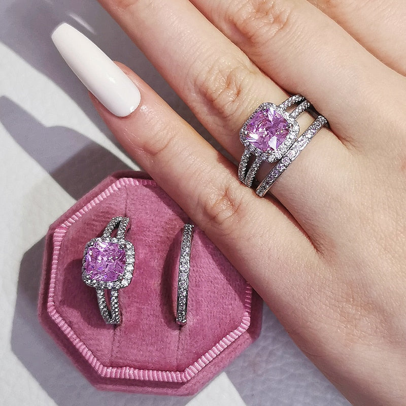 silver color bride Wedding Ring Set for Women Bride Engagement Fashion