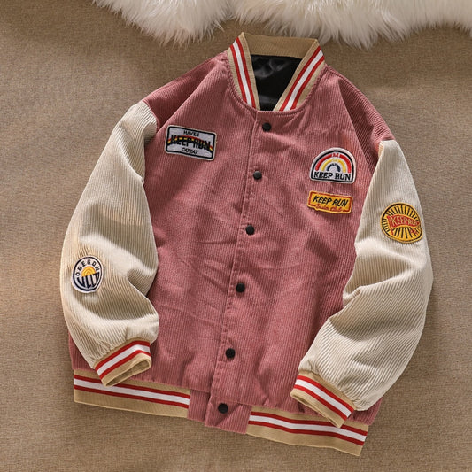 Men Baseball Jackets Spring Autumn Embroidered Letters Corduroy