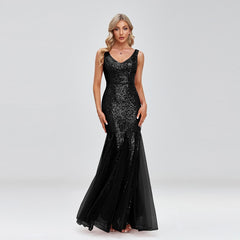 Evening wear Dresses: Women Elegant Double V-neck Cocktail Dress Mermaid