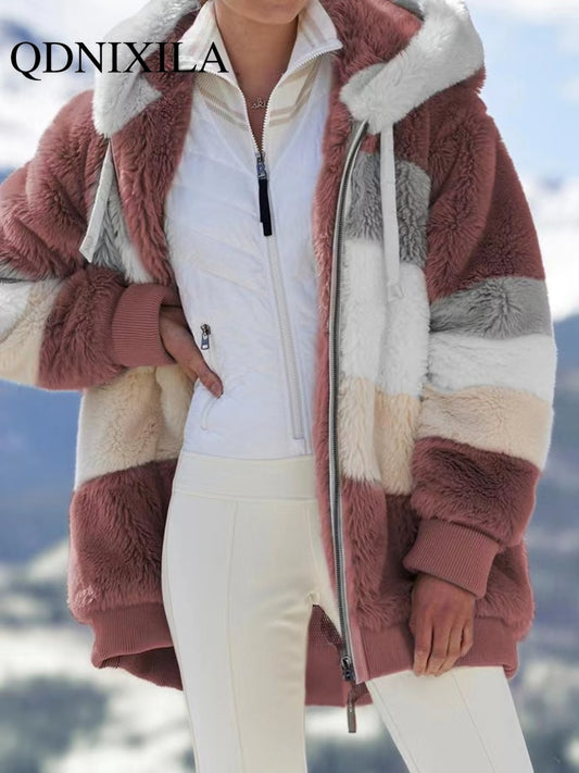 Women Spring and Autumn Oversize Long Teddy Bear Coat Warm Thickening