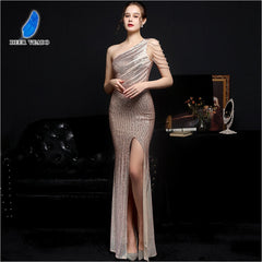 Evening wear Dresses: One Shoulder Split Evening Dress Long Sequins Mermaid