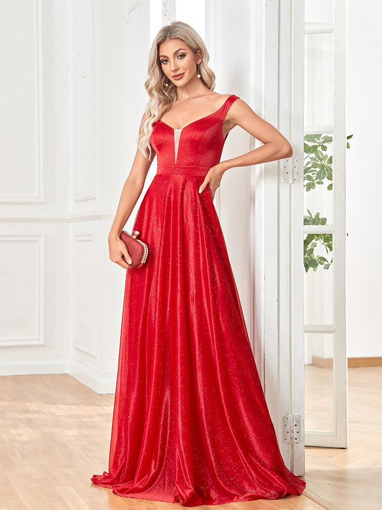 Evening wear Dresses: V-neck Evening Dress Vestido De Festa Evening Gowns Women