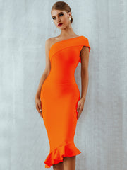 One Shoulder Sleeveless Ruffles Nightclub Celebrity Evening Party Mermaid Dresses