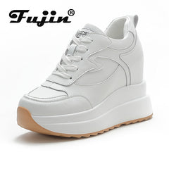 Platform Wedge Sneakers Chunky Shoes Genuine Leather for Women