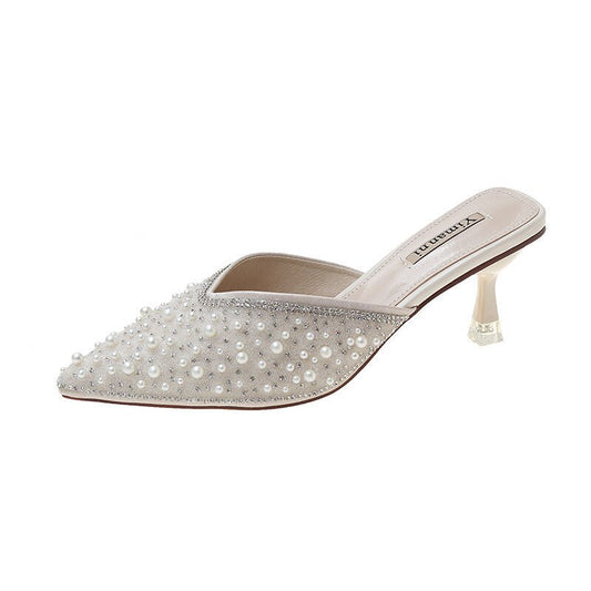 High Heel Sandals Slippers Female Outside Summer Pearl