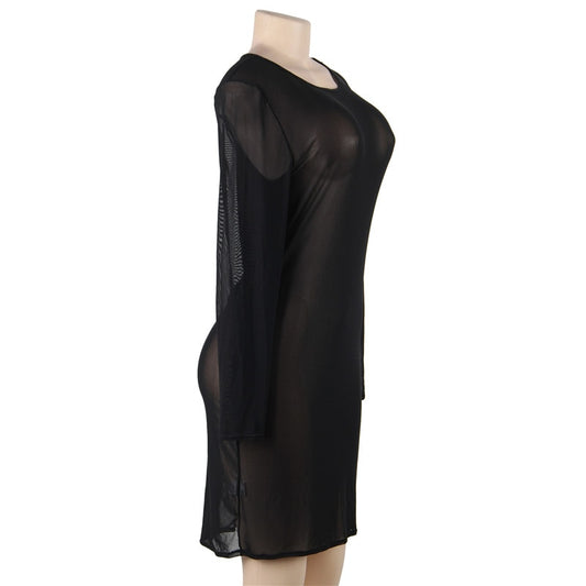 Plus Size Women Clothing Long Sleeve Lingerie Dress Mesh Sext Night Dress Stretch