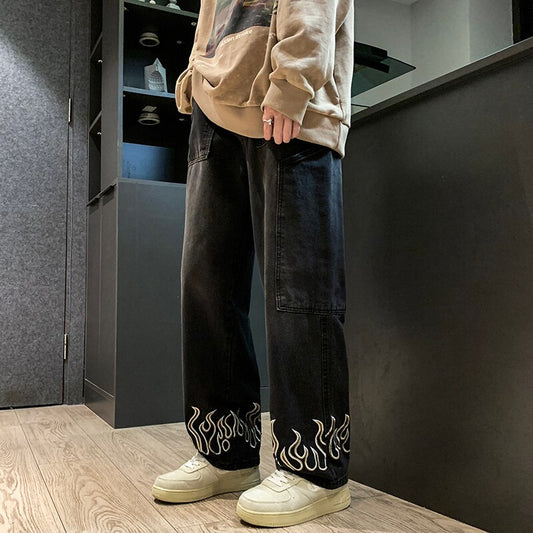 Personality Embroidery Men Baggy Jeans Streetwear