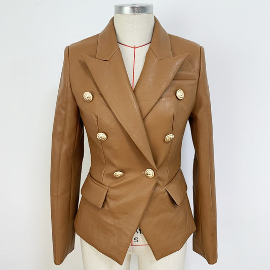 Winter Designer Blazer Jacket Women Lion Metal Buttons Double Breasted