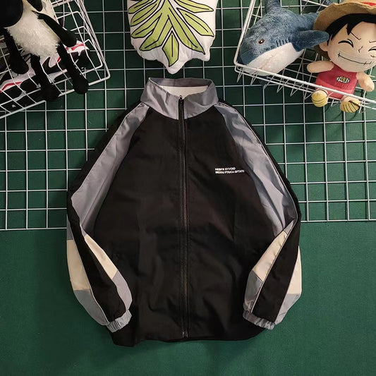 Hip Hop Varsity Jacket Men Women Spring Autumn Patchwork Color Block