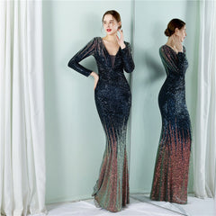 Evening wear Dresses: Green Sequin Evening Dress Luxury Shining Party