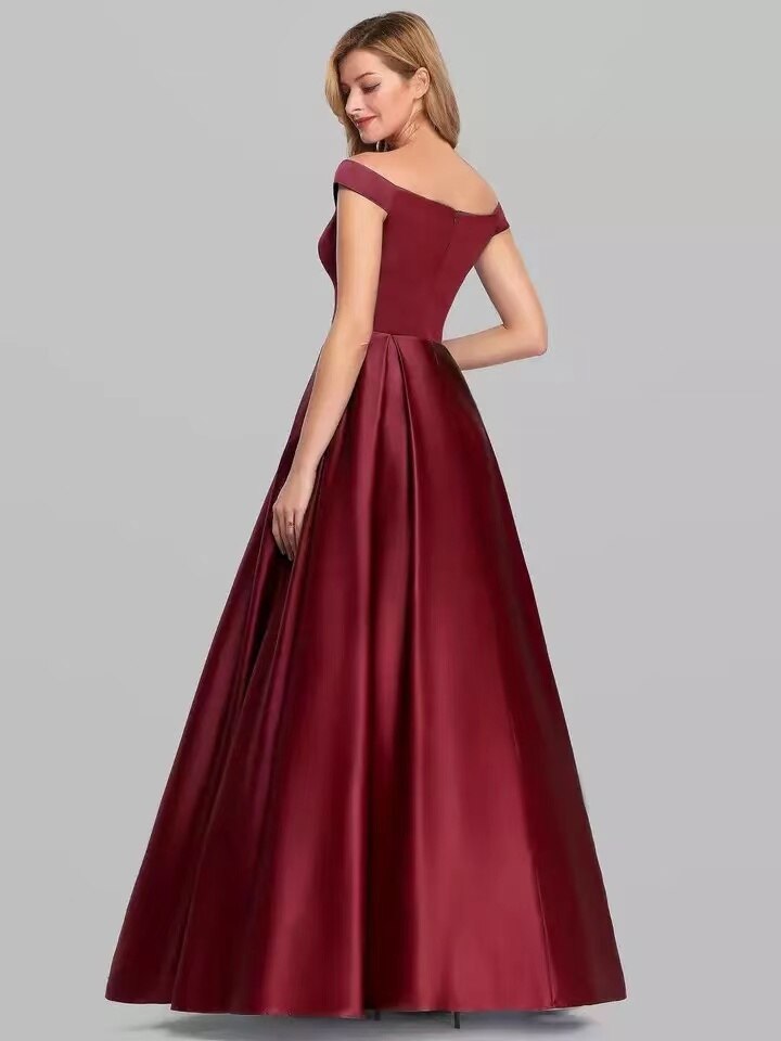 Homecoming Dresses: Off Shoulder Satin Prom Dresses Women Navy Blue Evening
