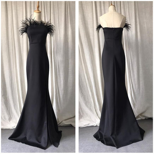 Homecoming Dresses: Prom Dresses Ostrich Feather Stretch Mermaid Evening Gown
